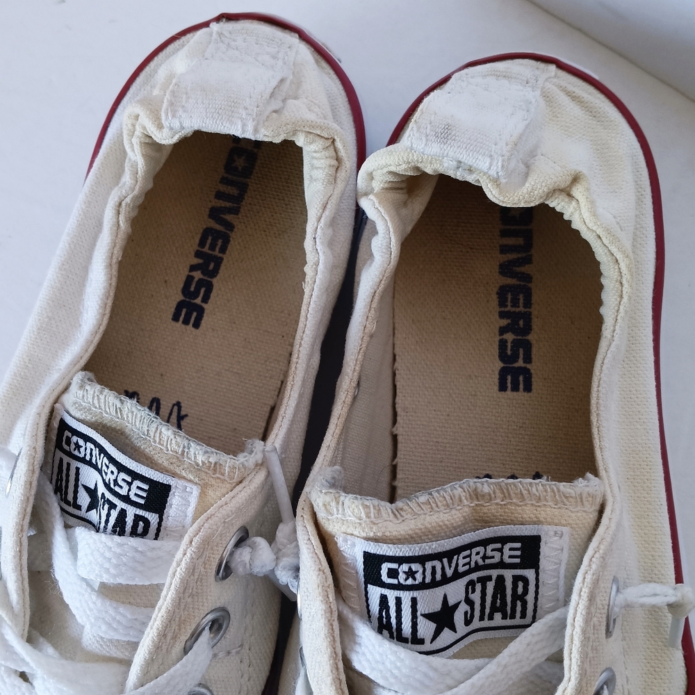 🤍 Converse All Star White Canvas Sneakers Shoes Womens 7 White Low Slip - Picture 12 of 15